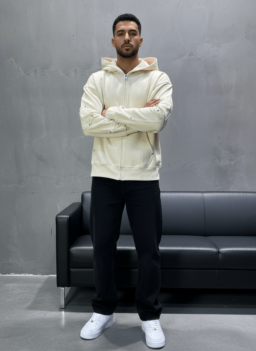 HOODIE BEIGE ZIP 5190 - ZG PREMIUM