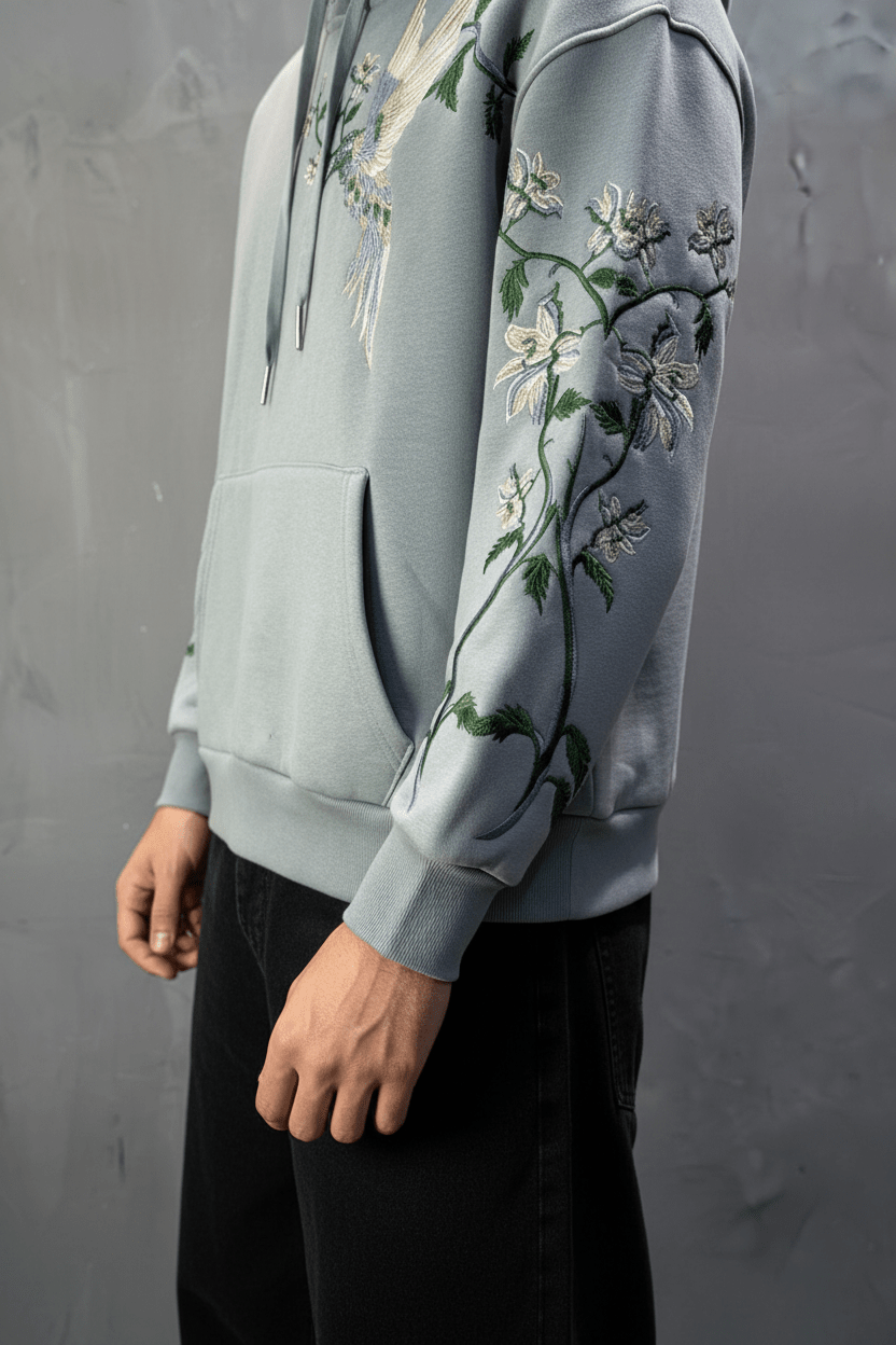 Hoodie régular size gris "Fleurs Japonaise" - ZG PREMIUM