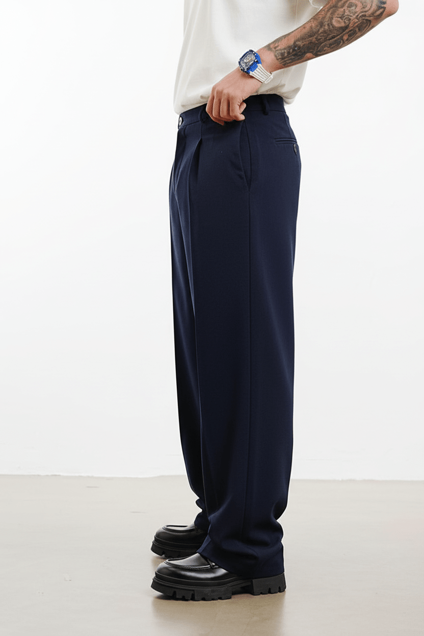 Pantalon Large bleu marine à Plis BGY1029 - ZG PREMIUM