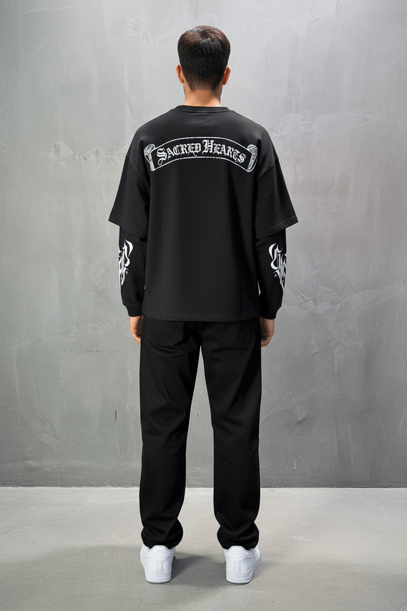 Sweat - Shirt Homme noir "Sacred Hearts" 26k108 - ZG PREMIUM
