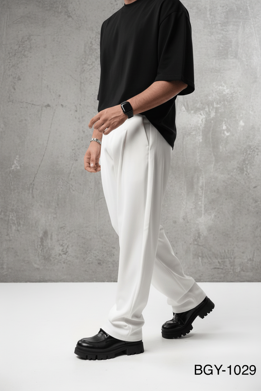Pantalon Large blanc à Plis BGY1029
