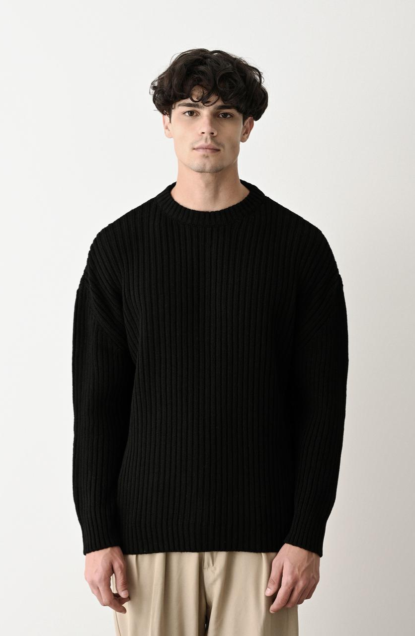 Pull noir Tricot Côtelé 1902