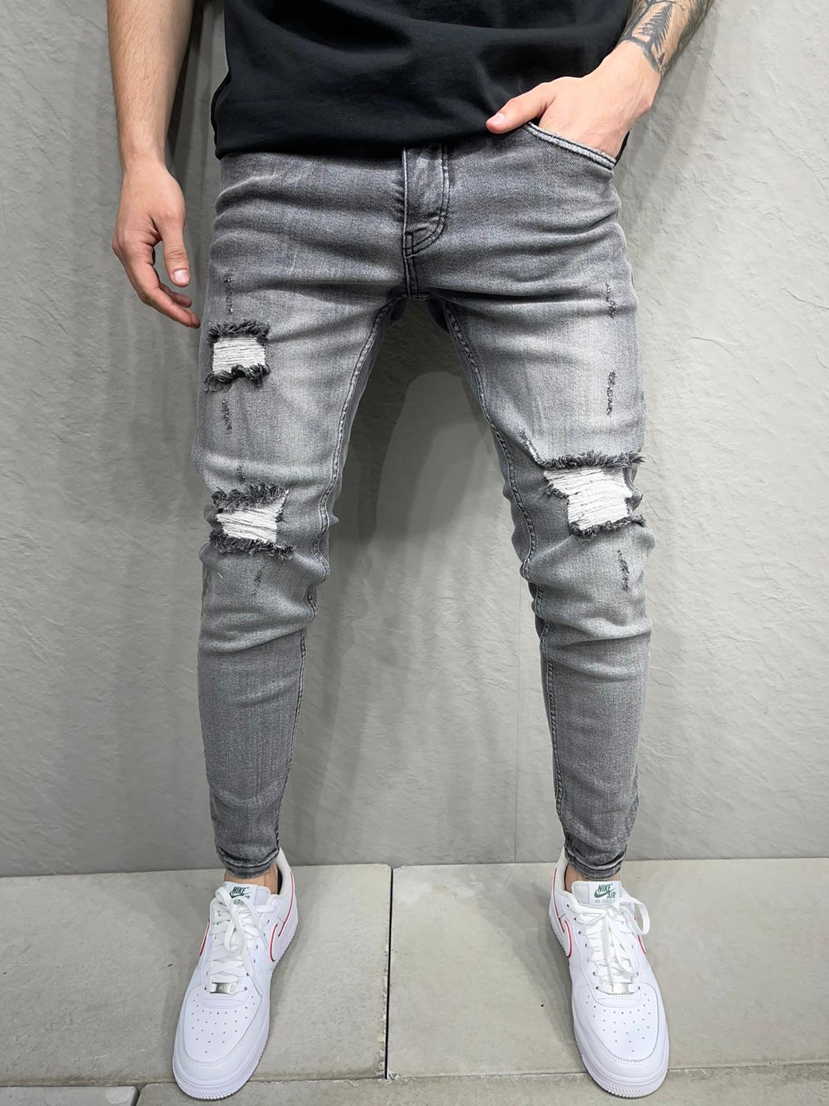 JEANS GREY Déchiré B6977