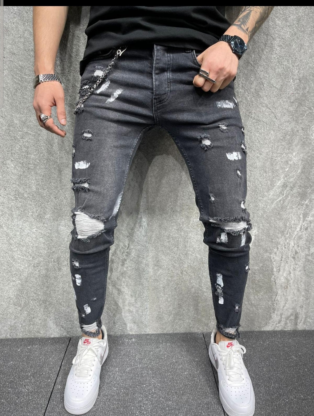 JEANS BLACK Déchiré b6272-1