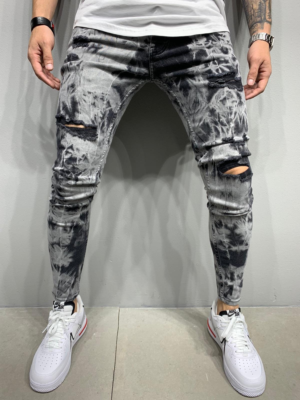 JEANS GRIS NOIRE Délavé B5403