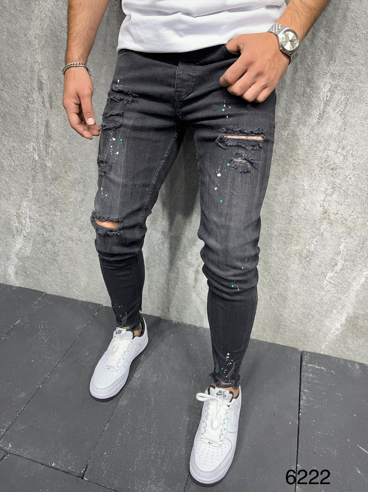 JEANS NOIRE Déchiré B6222