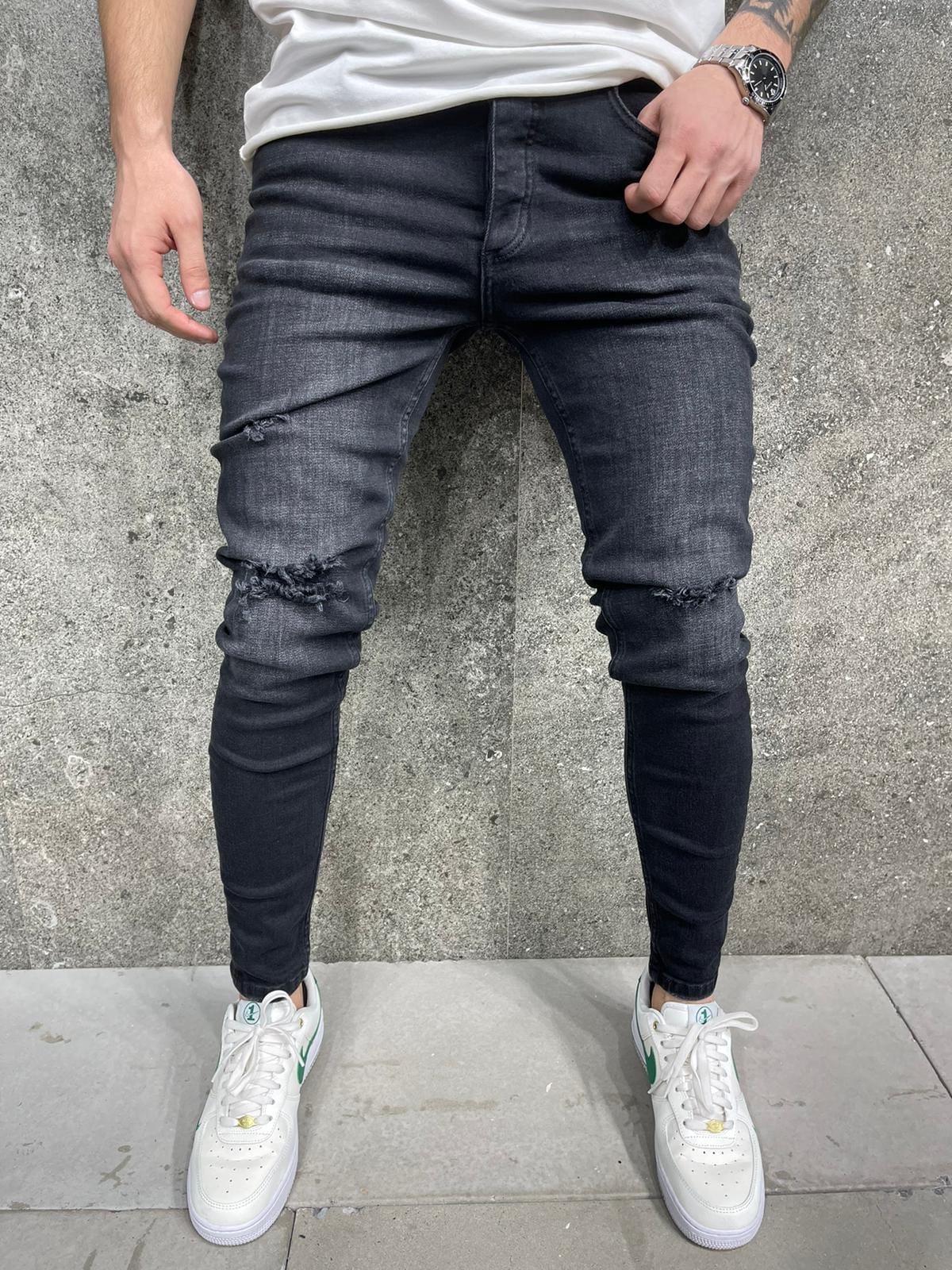 JEANS NOIR Déchiré AT8275