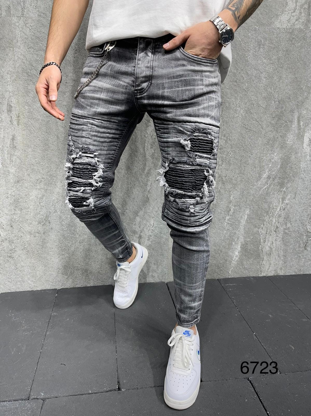 JEANS GRIS Déchiré CODE B6723