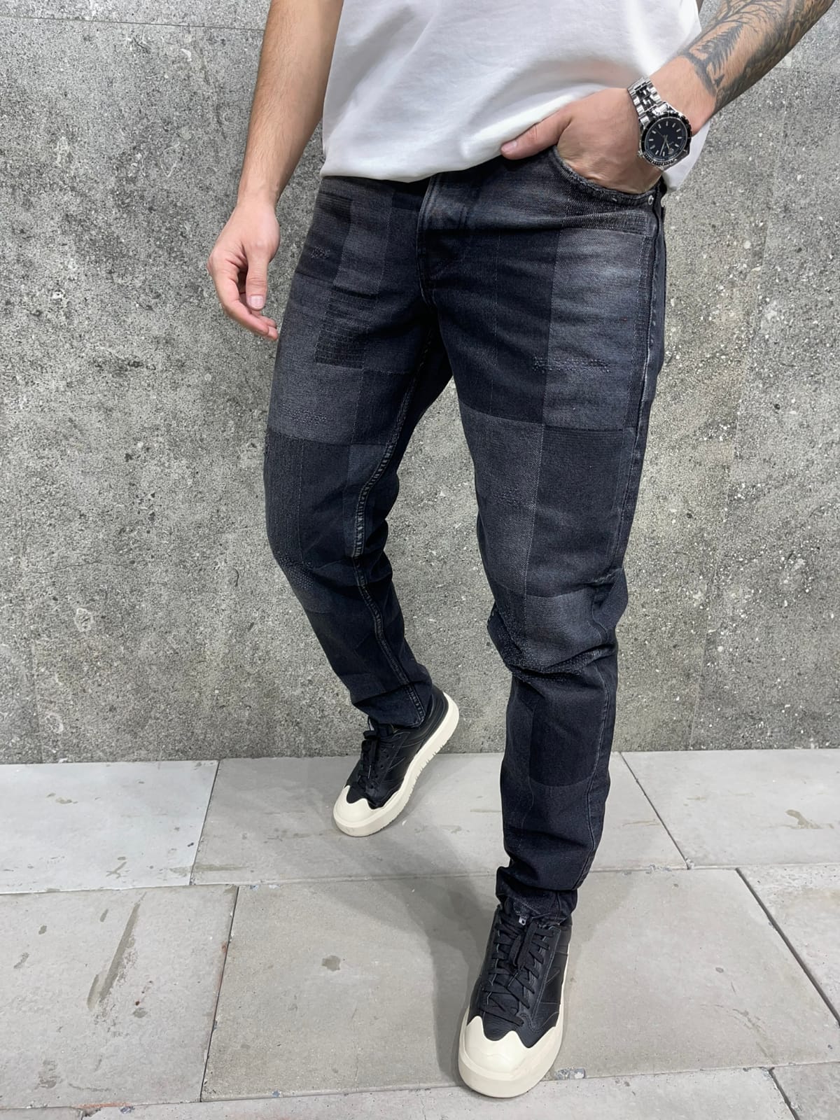 JEANS LARGE GRIS NOIR B7898/K50