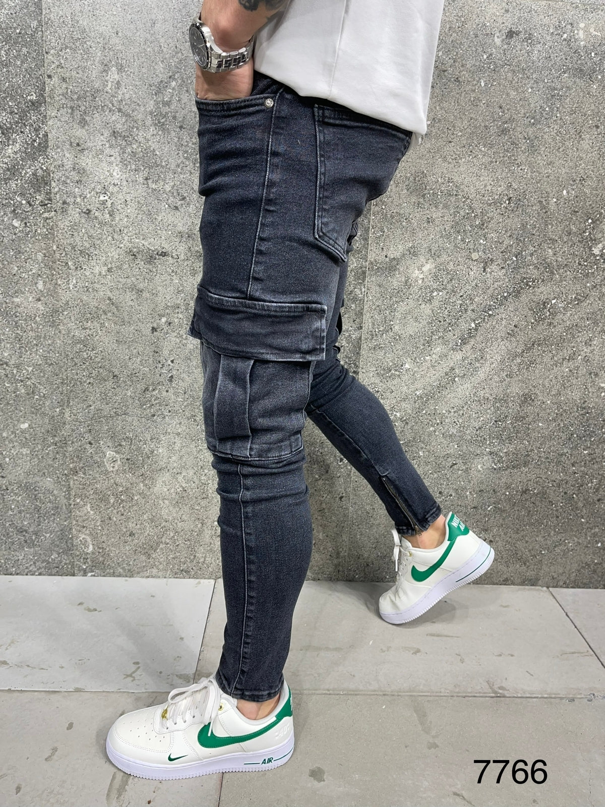 JEANS CARGO SLIM GRIS B7766