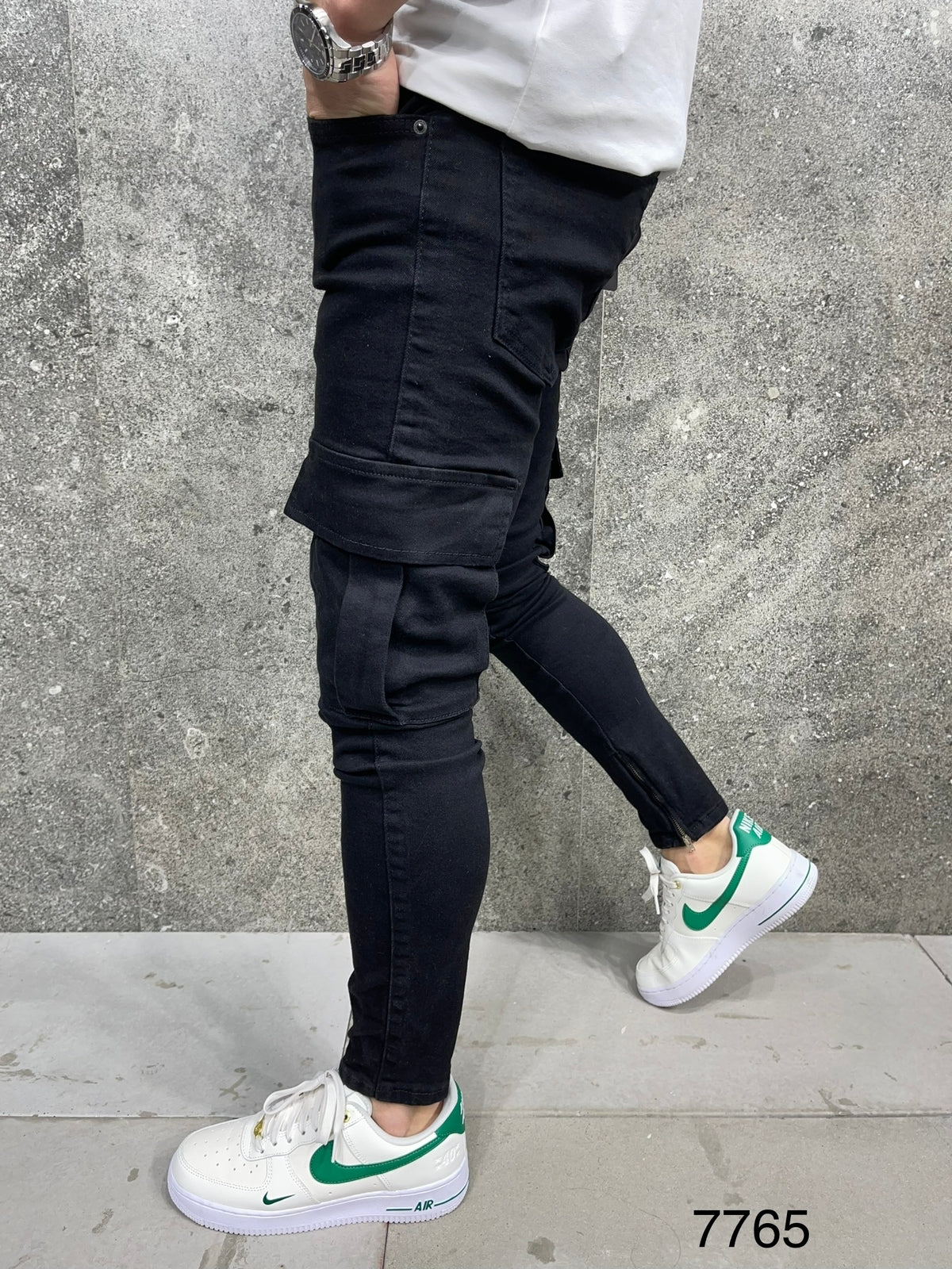 JEANS CARGO SLIM NOIR B7765/K500