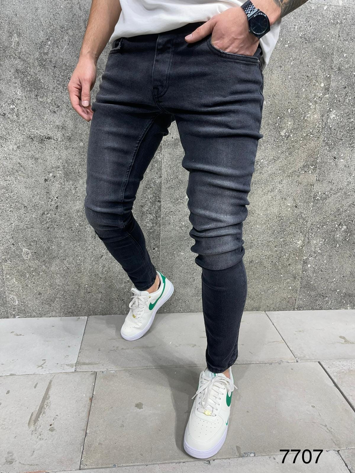 JEANS GRIS NOIR SLIM B7707