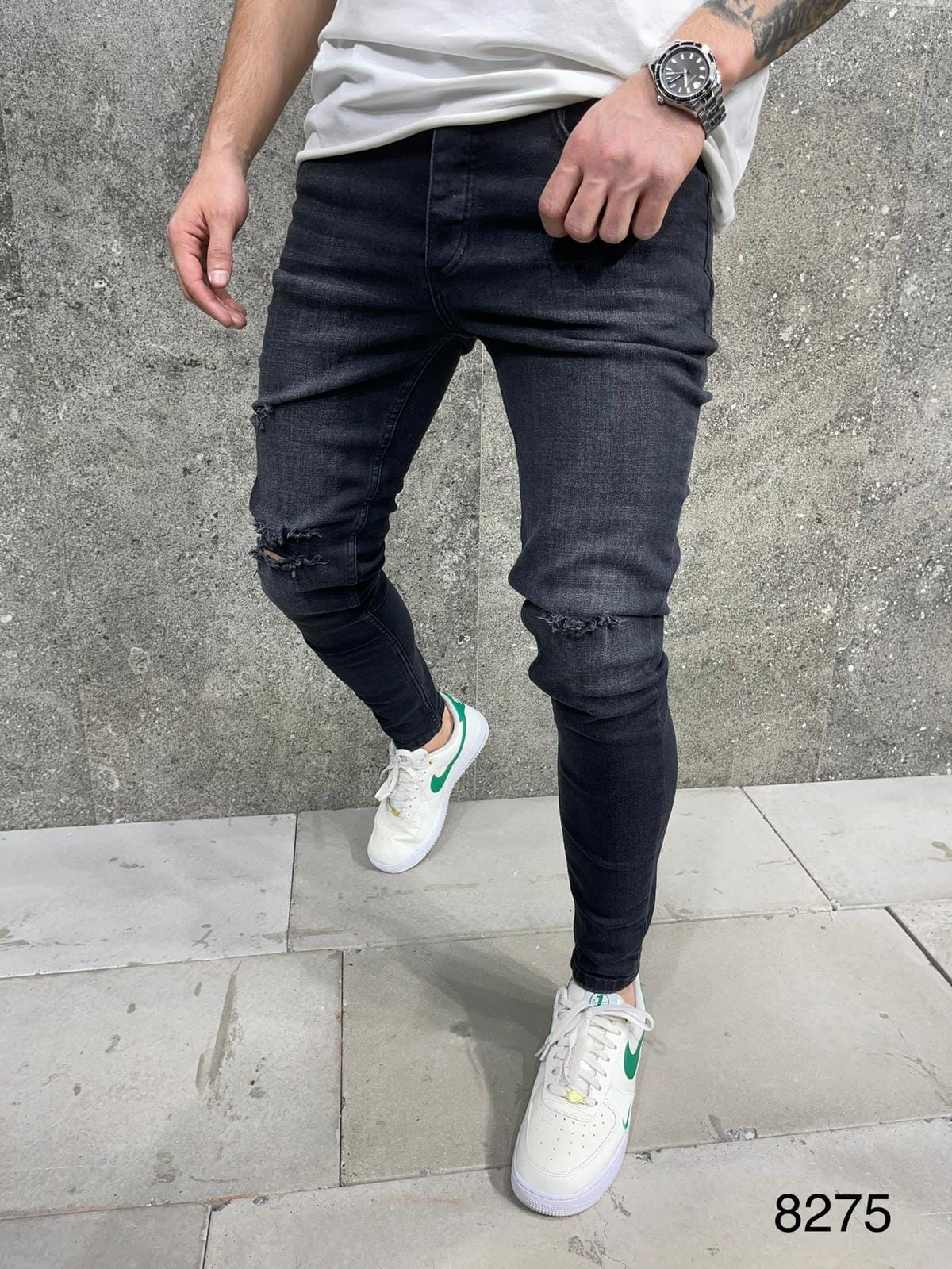 JEANS NOIRE Déchiré B8275