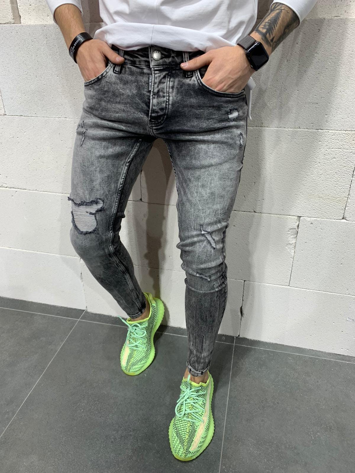 JEANS GRIS NOIR B5049