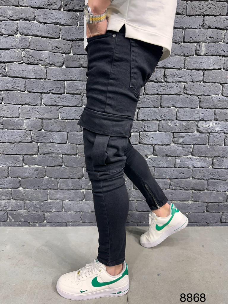 JEANS CARGO BLACK B8868