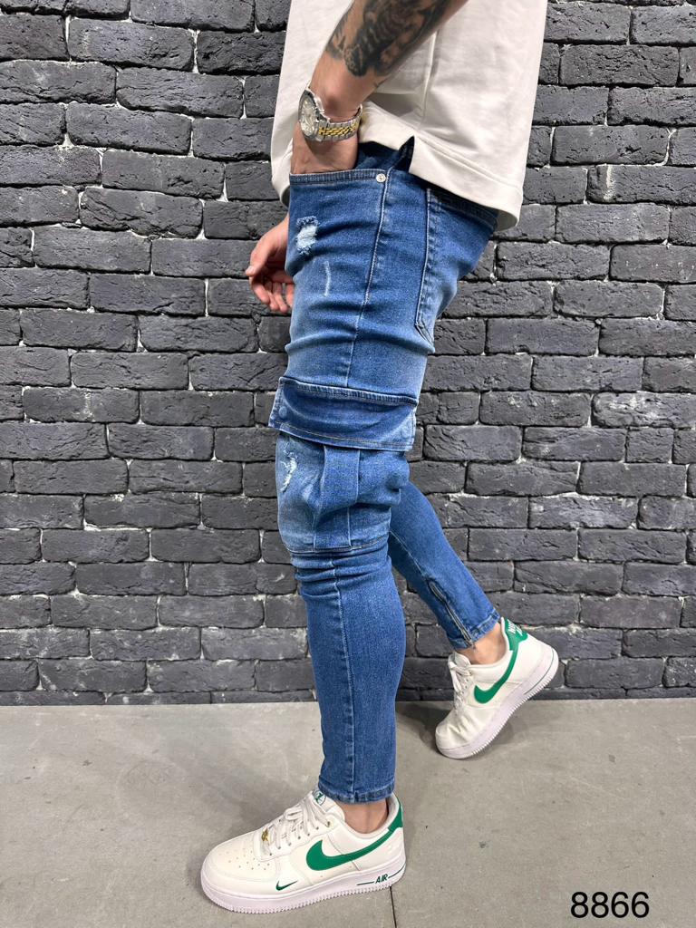 JEANS CARGO BLUE B8866