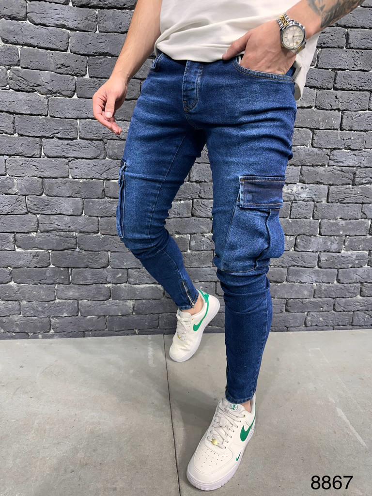 JEANS CARGO BLUE B8867