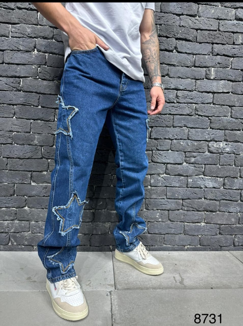 Jeans Blue Baggy Large à Étoiles B8731