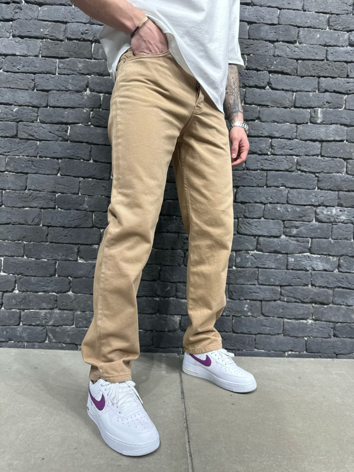 Jeans Droit Beige Camel — B7958