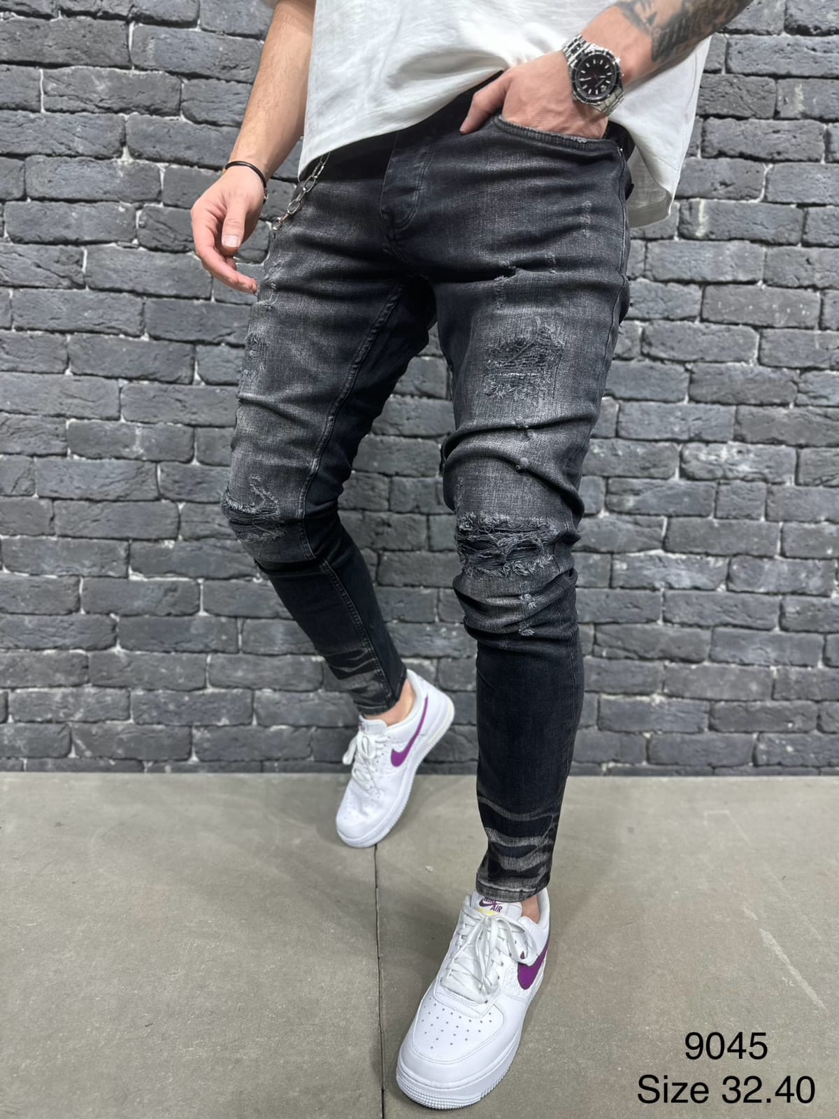 JEANS SLIM BLACK Déchiré B9045