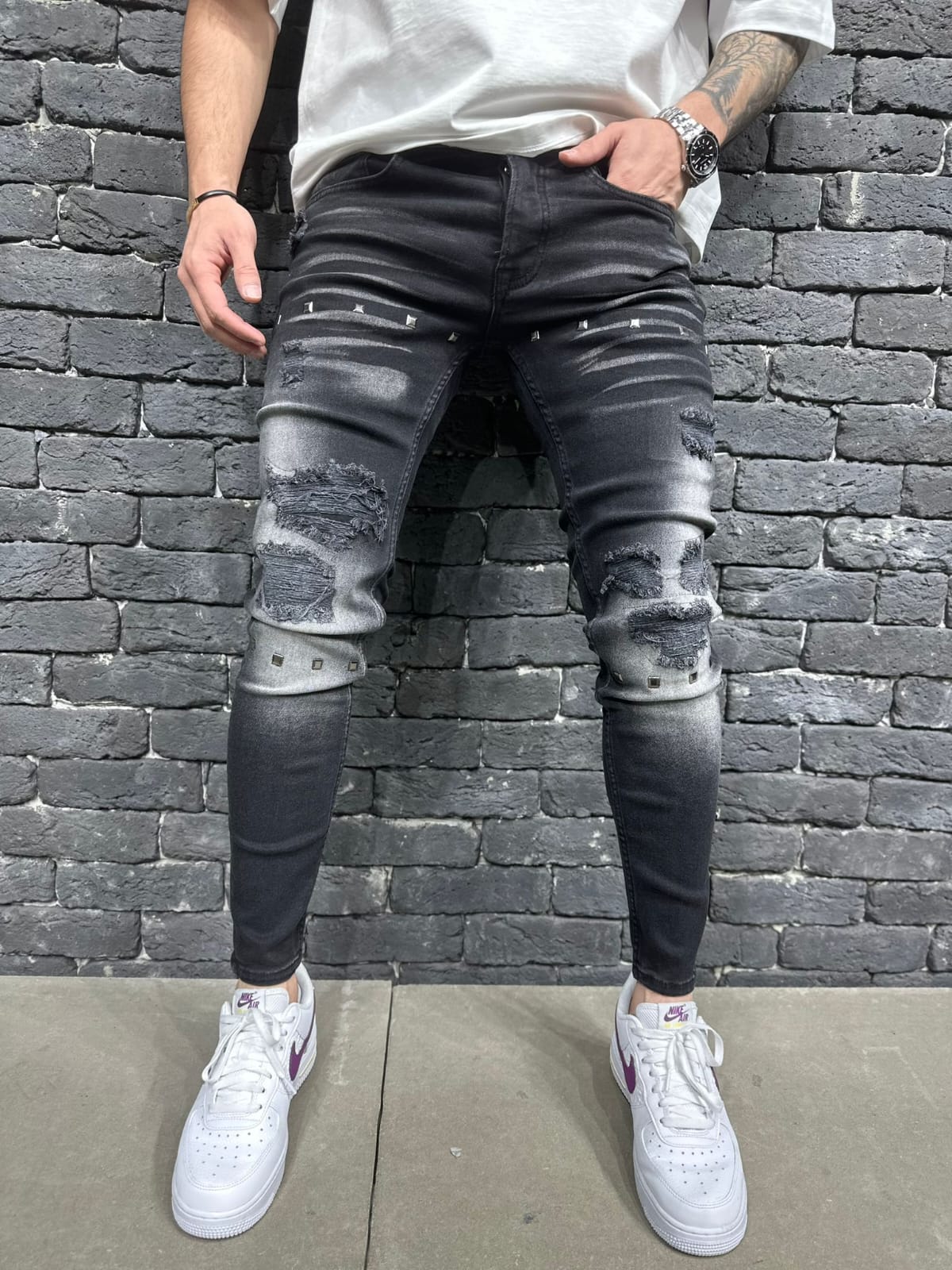 JEANS SLIM BLACK Déchiré B8999