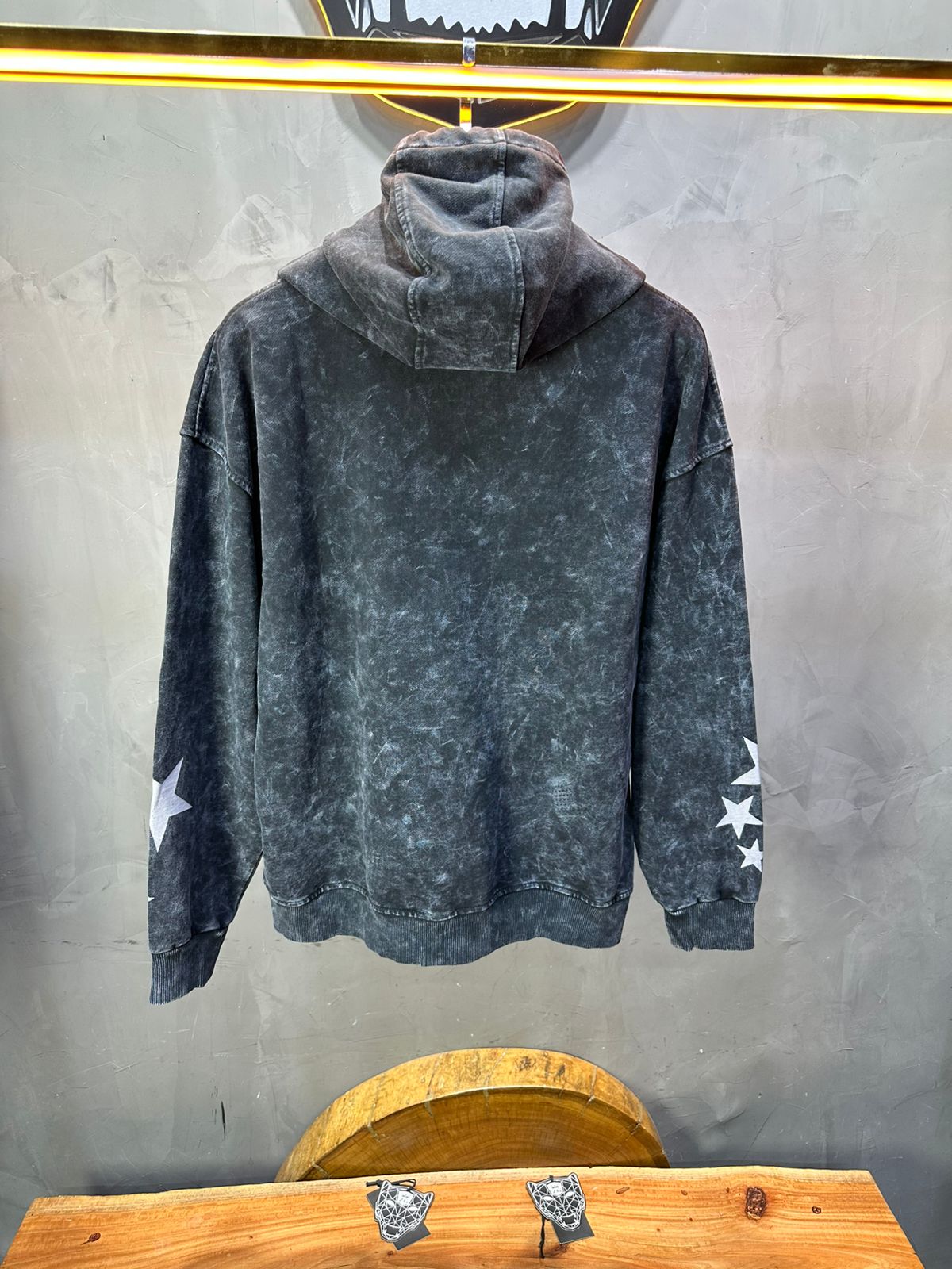 Sweat à Capuche Homme noir Effet Vintage avec Étoiles 25k70 - ZG PREMIUM