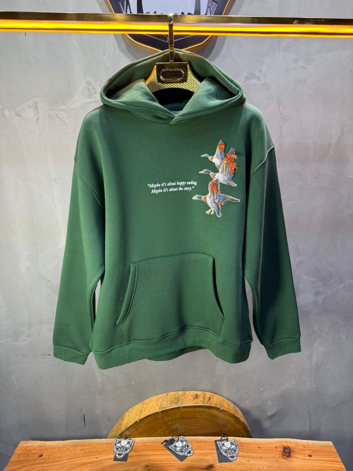 Hoodie vert Broderie Oiseaux Oversize 4996 - ZG PREMIUM