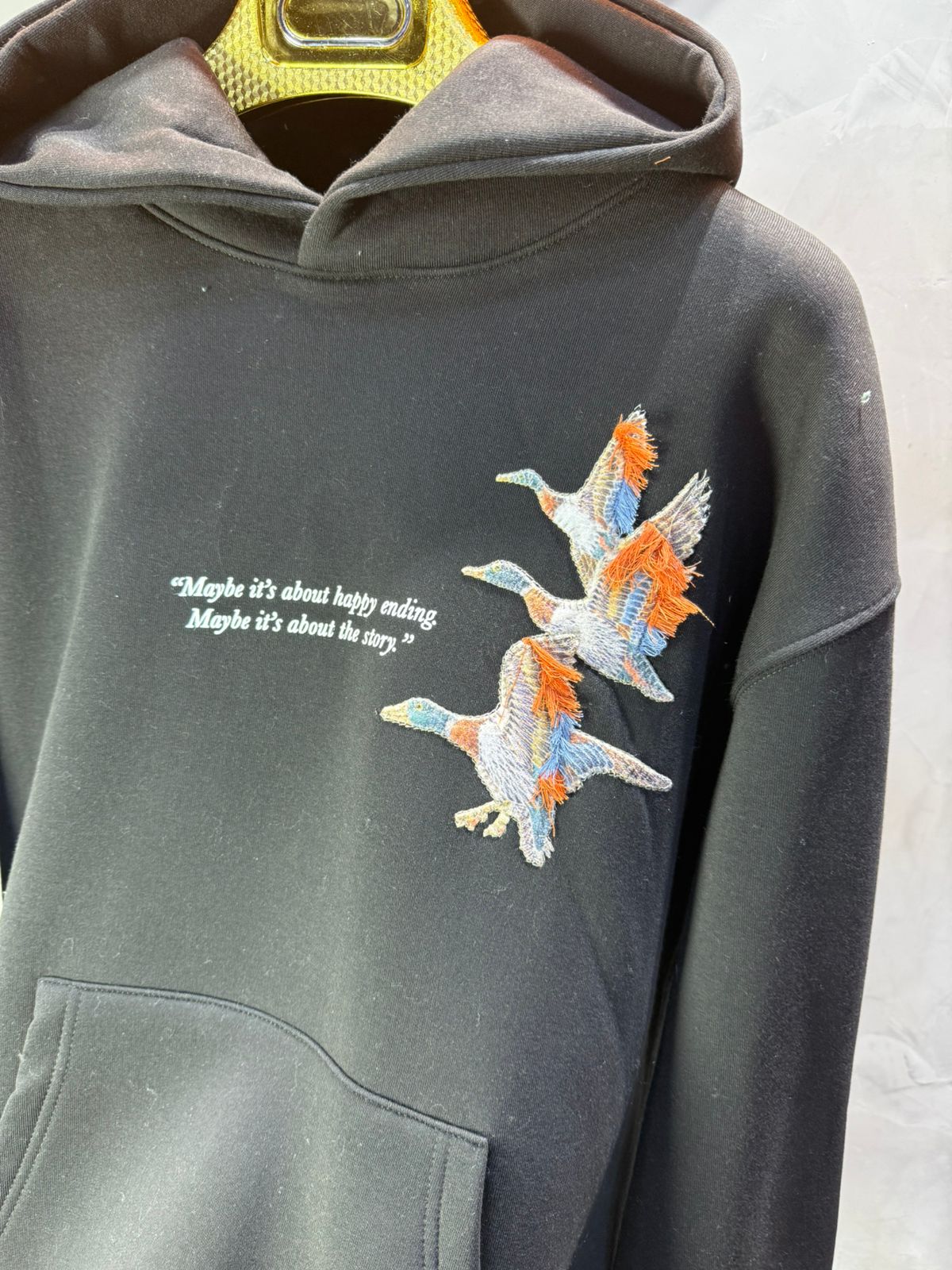 Hoodie Black Broderie Oiseaux Oversize 4996 - ZG PREMIUM