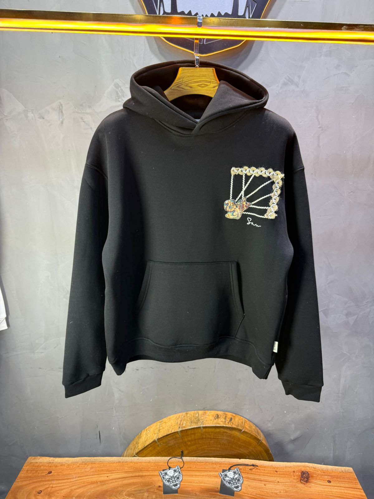 Hoodie noir Marine Broderie Lion Dorée Sann 4994 - ZG PREMIUM
