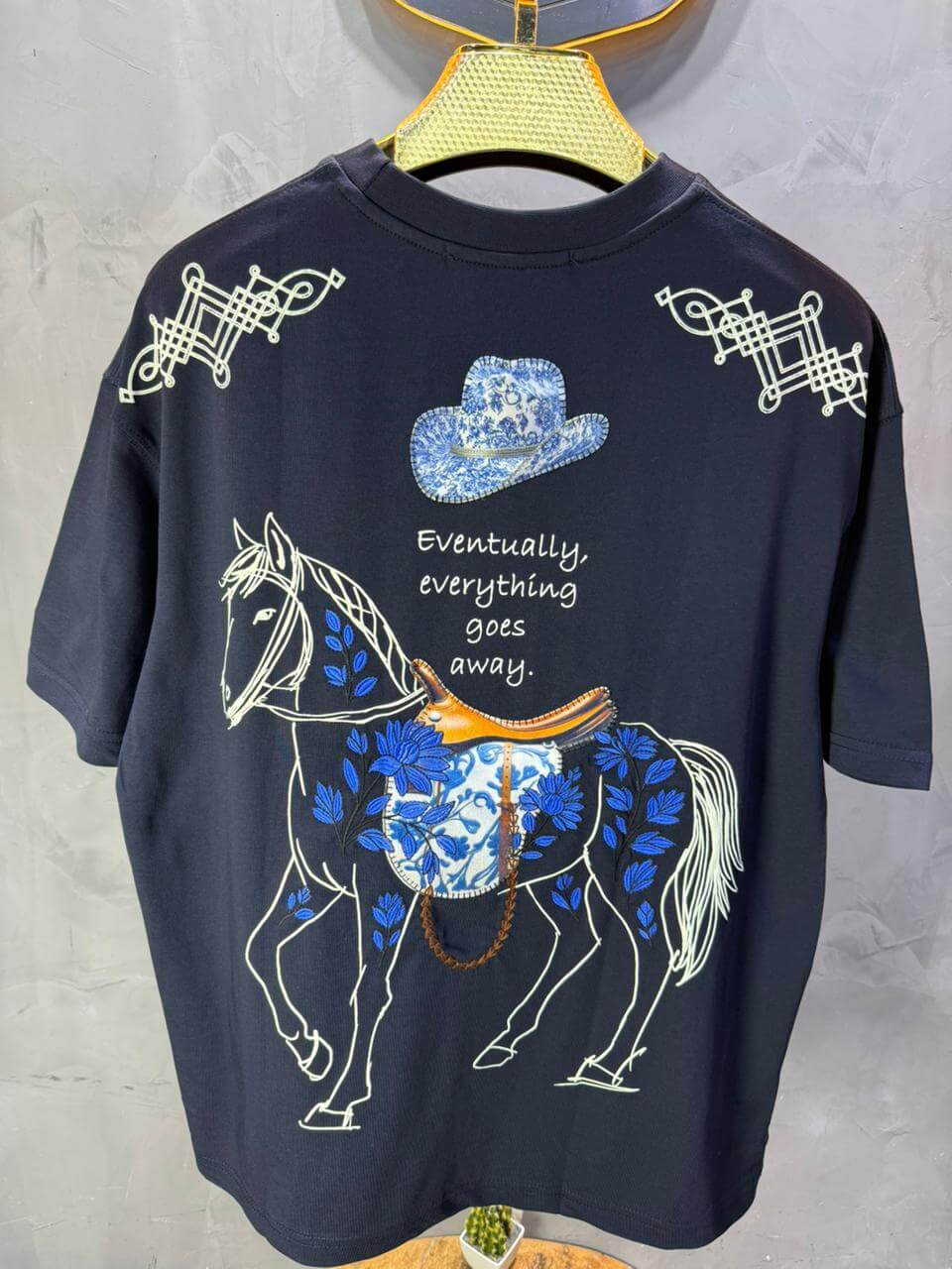T-Shirt Navy Blue Oversize Broderie Cheval 5054
