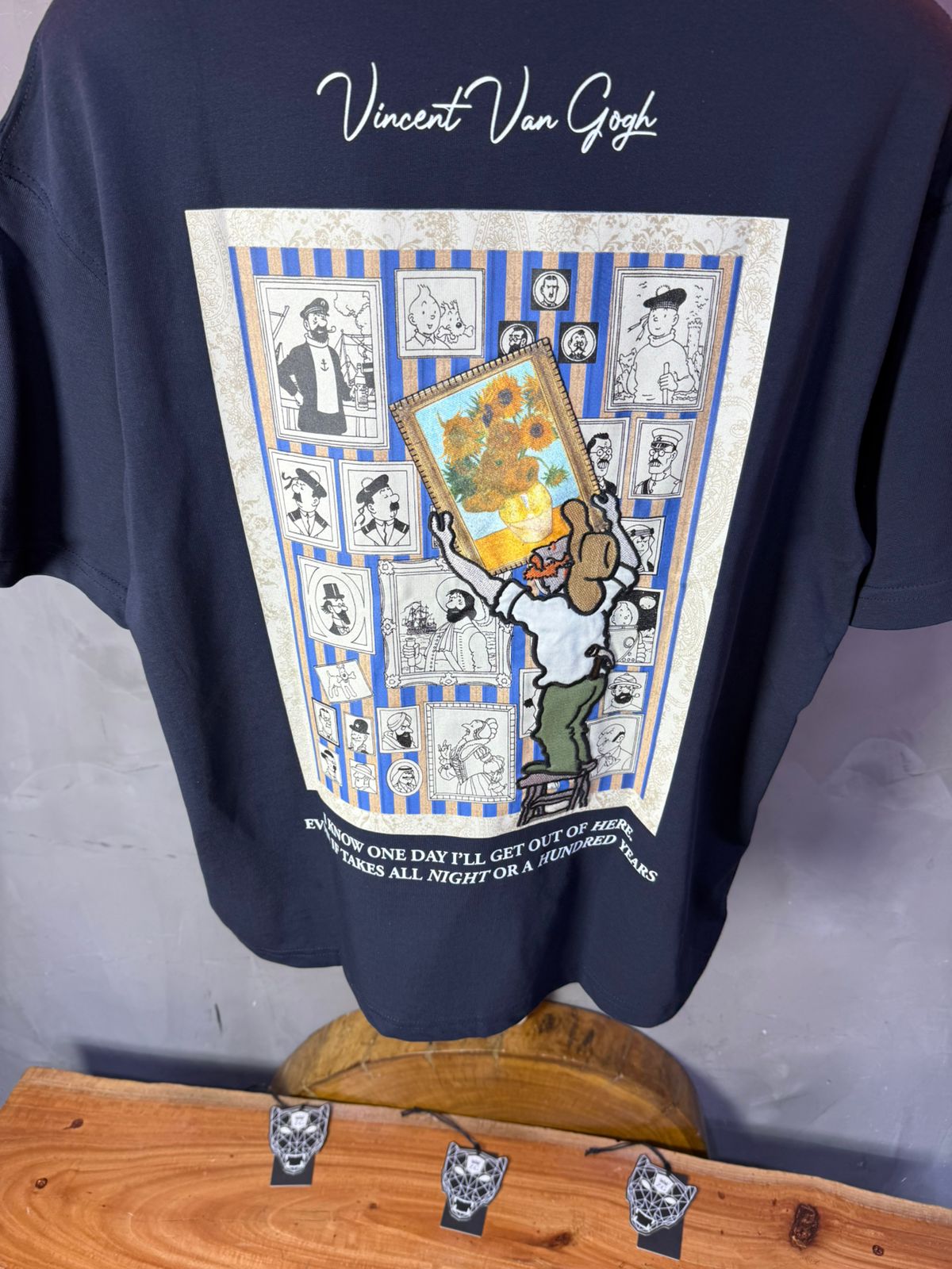 T-Shirt blue Oversize "Van Gogh x Tintin" – Patch Artistique 5083 - ZG PREMIUM