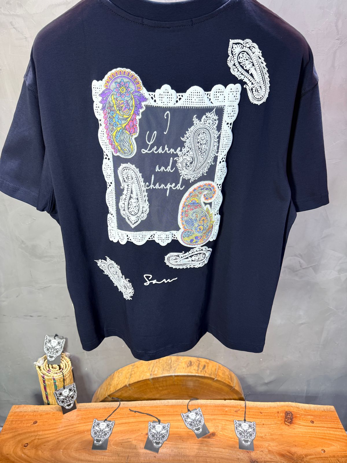 T-Shirt Oversize blue Paisley "I Learned and Changed" 5109