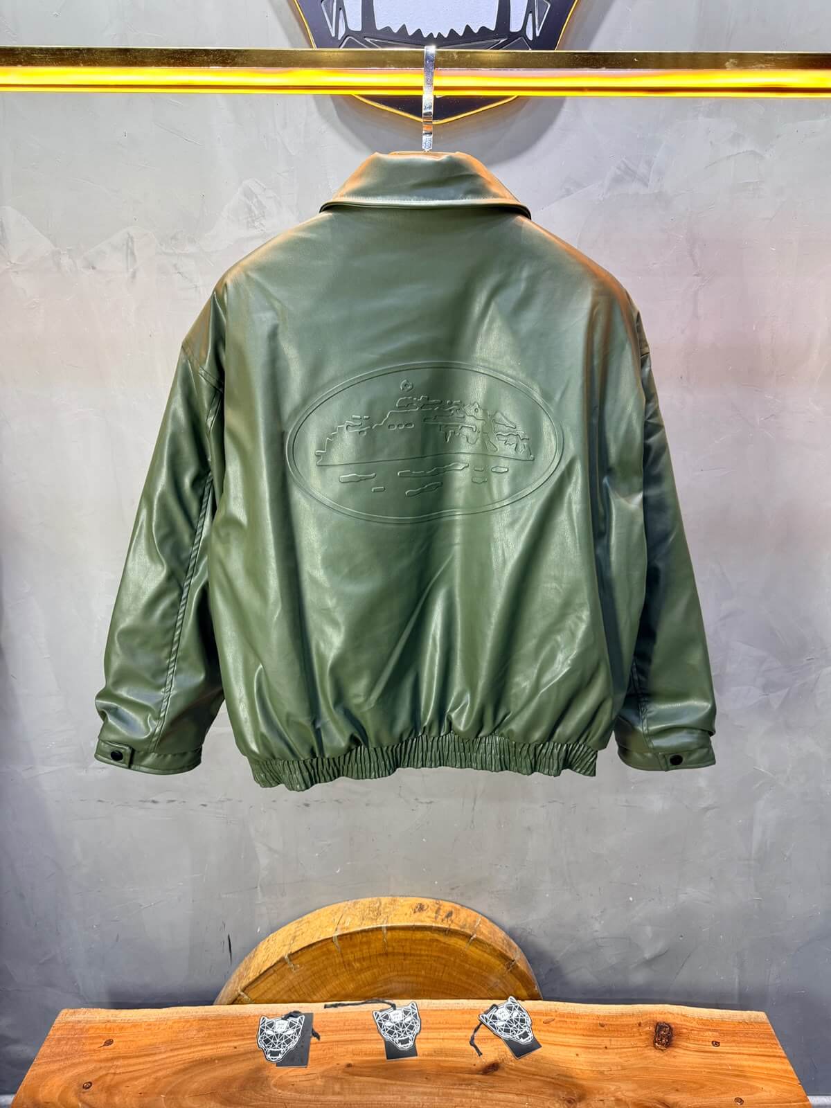 Veste oversize homme Vert effet cuir doublée