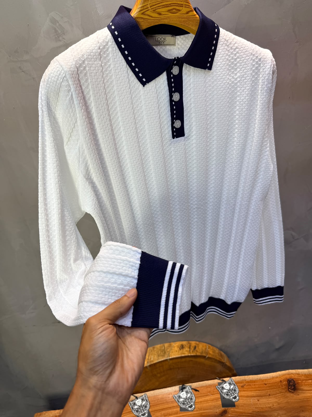 Pull homme à col polo Regular Blanc 8005