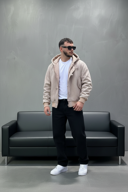 Bomber Beige à Capuche double face