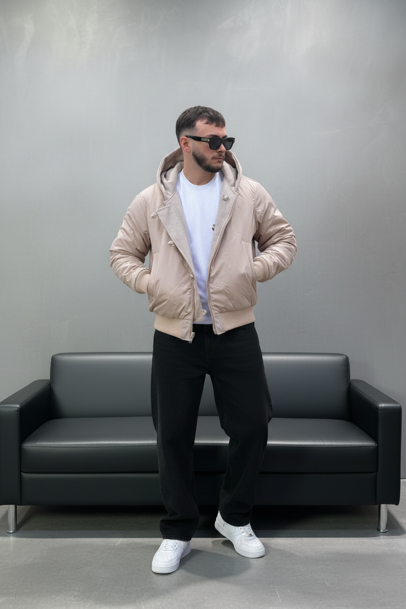 Bomber Beige à Capuche double face