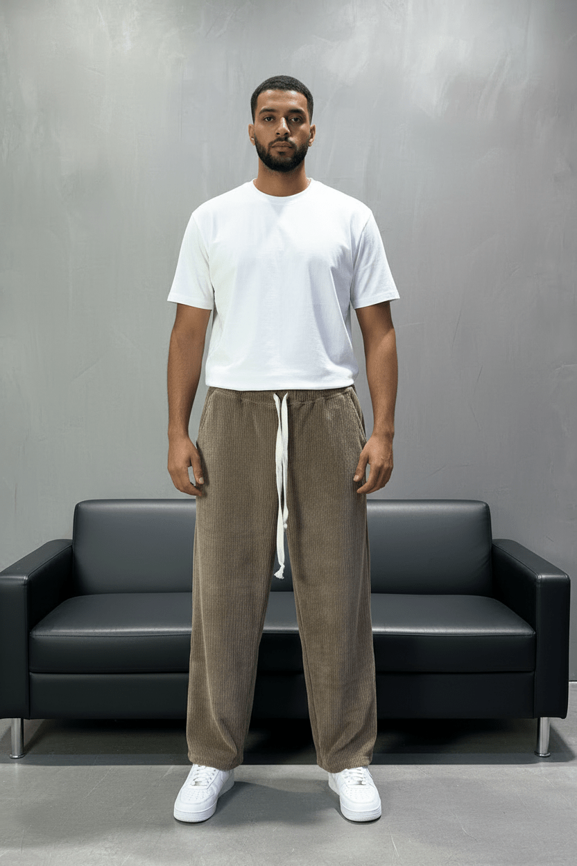 Pantalon Velours Côtelé Beige Baggy 26k126 - ZG PREMIUM