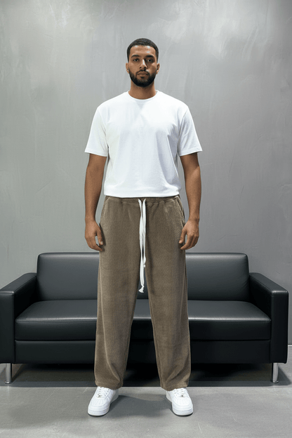 Pantalon Velours Côtelé Beige Baggy 26k126 - ZG PREMIUM