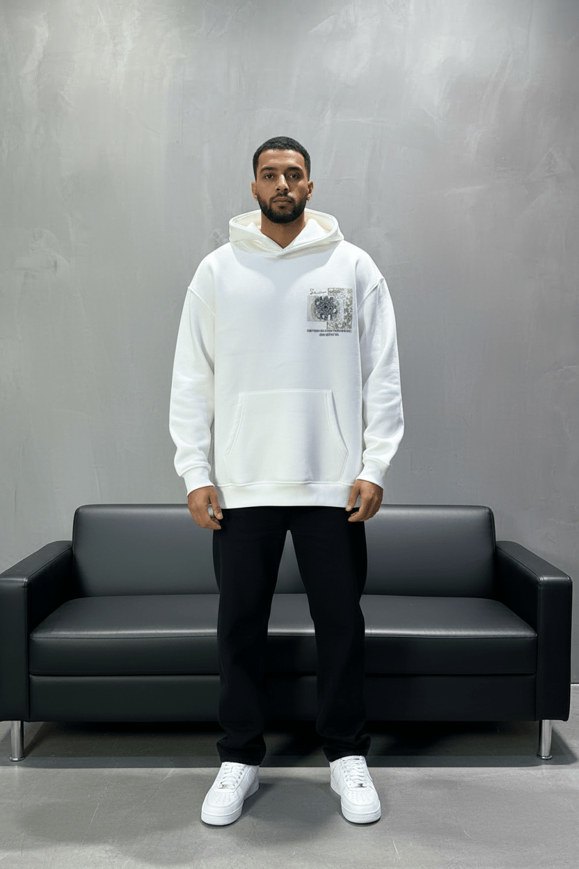 Hoodie Blanc Design Artistique Bleu Oversize 5012 - ZG PREMIUM