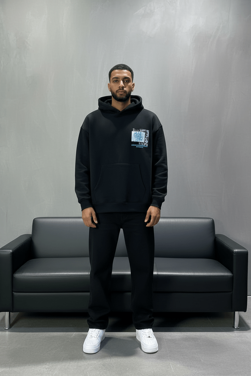 Hoodie Noir Design Artistique Bleu Oversize 5012 - ZG PREMIUM