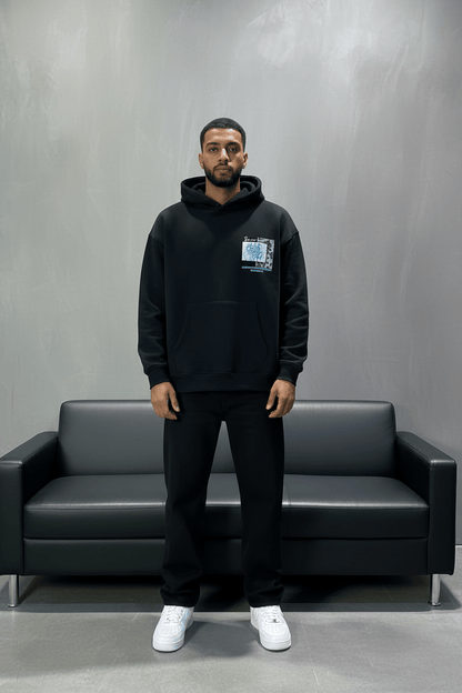 Hoodie Noir Design Artistique Bleu Oversize 5012 - ZG PREMIUM