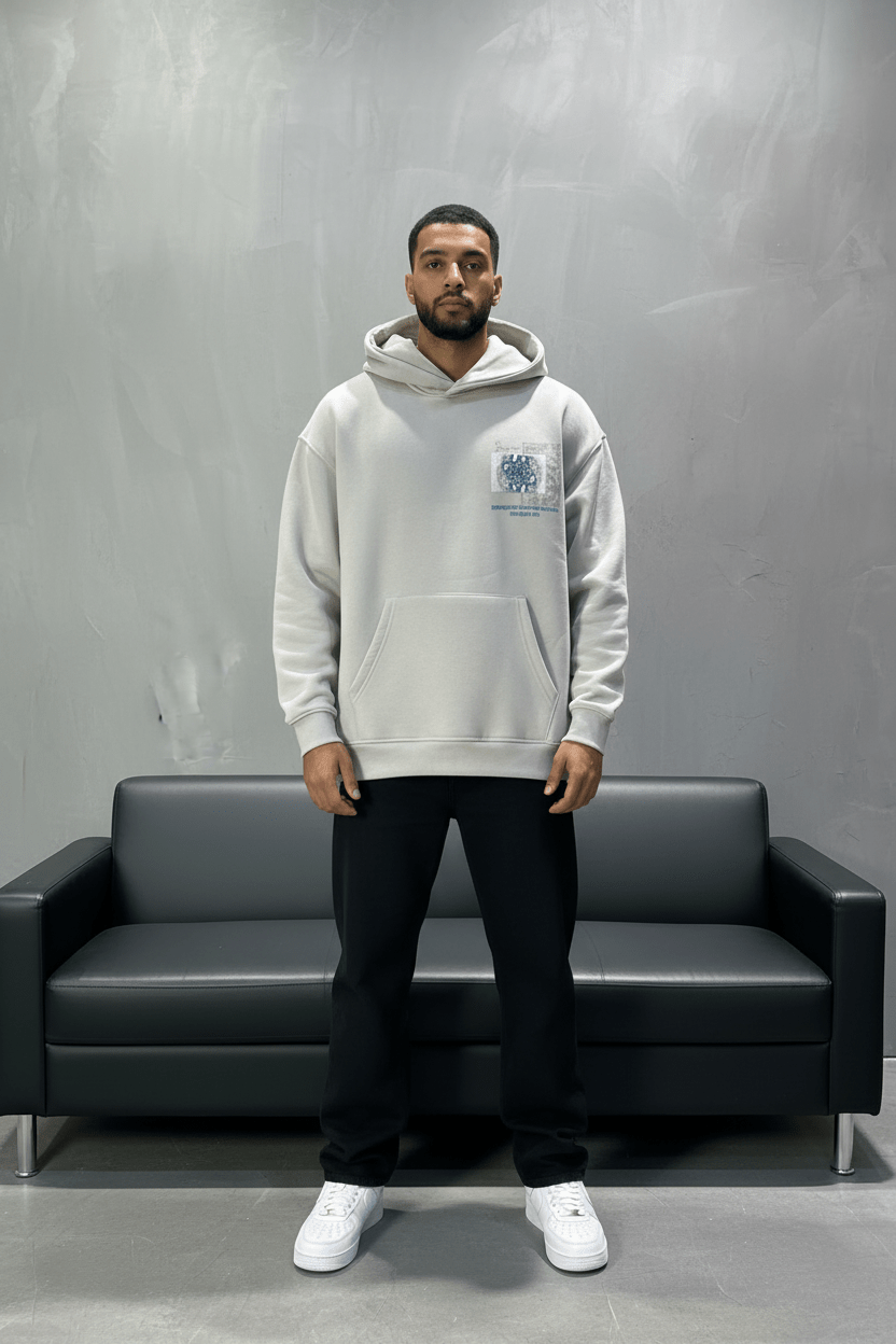 Hoodie beige Design Artistique Bleu Oversize 5012 - ZG PREMIUM