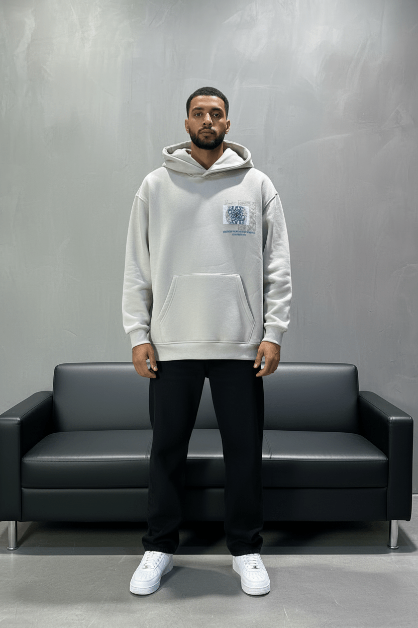 Hoodie beige Design Artistique Bleu Oversize 5012 - ZG PREMIUM