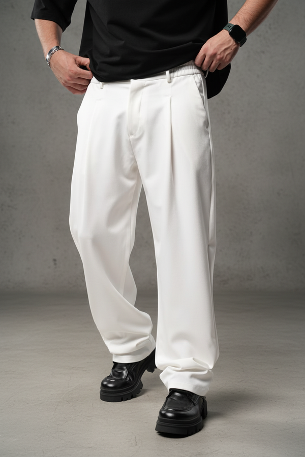 Pantalon Large blanc à Plis BGY1029