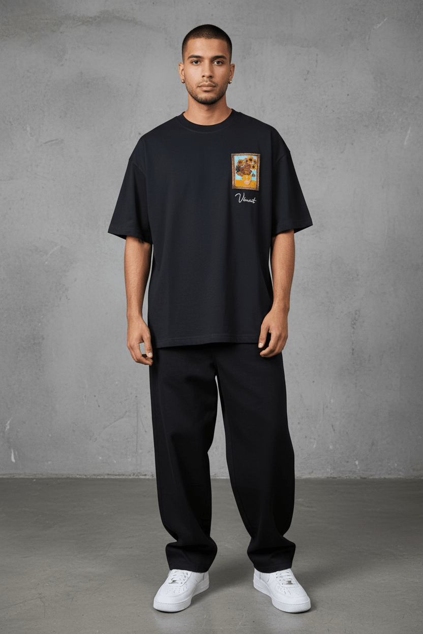 T-Shirt noir Oversize "Van Gogh x Tintin" – Patch Artistique 5083 - ZG PREMIUM