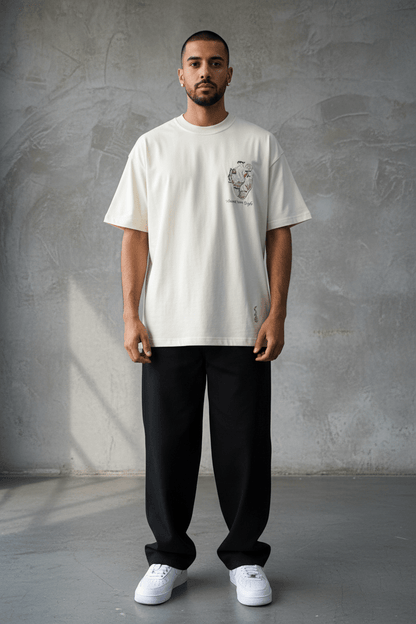 T-Shirt beige Oversize "Van Gogh" – Broderie Artistique Navy 5089 - ZG PREMIUM