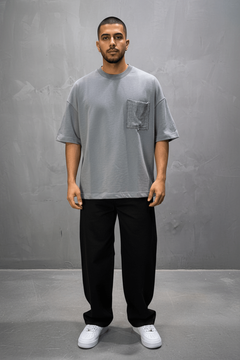T-Shirt Oversize Gris – Poche Denim AJ6368 - ZG PREMIUM