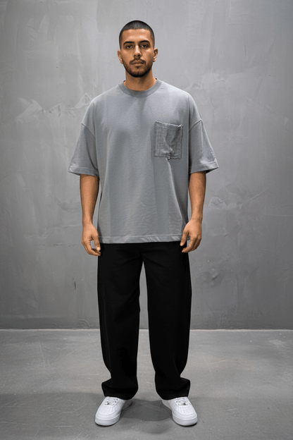 T-Shirt Oversize Gris – Poche Denim AJ6368 - ZG PREMIUM