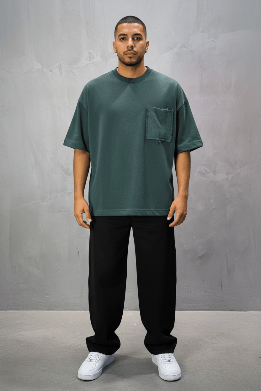 T-Shirt Oversize vert – Poche Denim AJ6368 - ZG PREMIUM