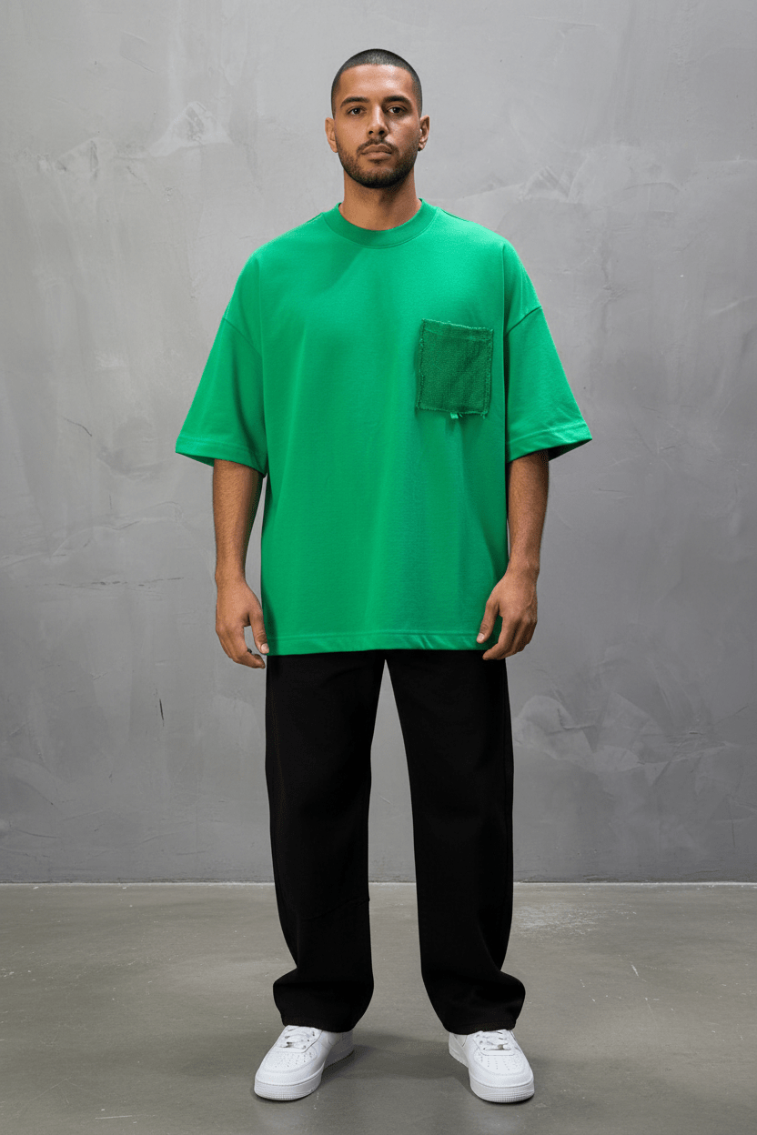 T-Shirt Oversize vert – Poche Denim AJ6368 - ZG PREMIUM